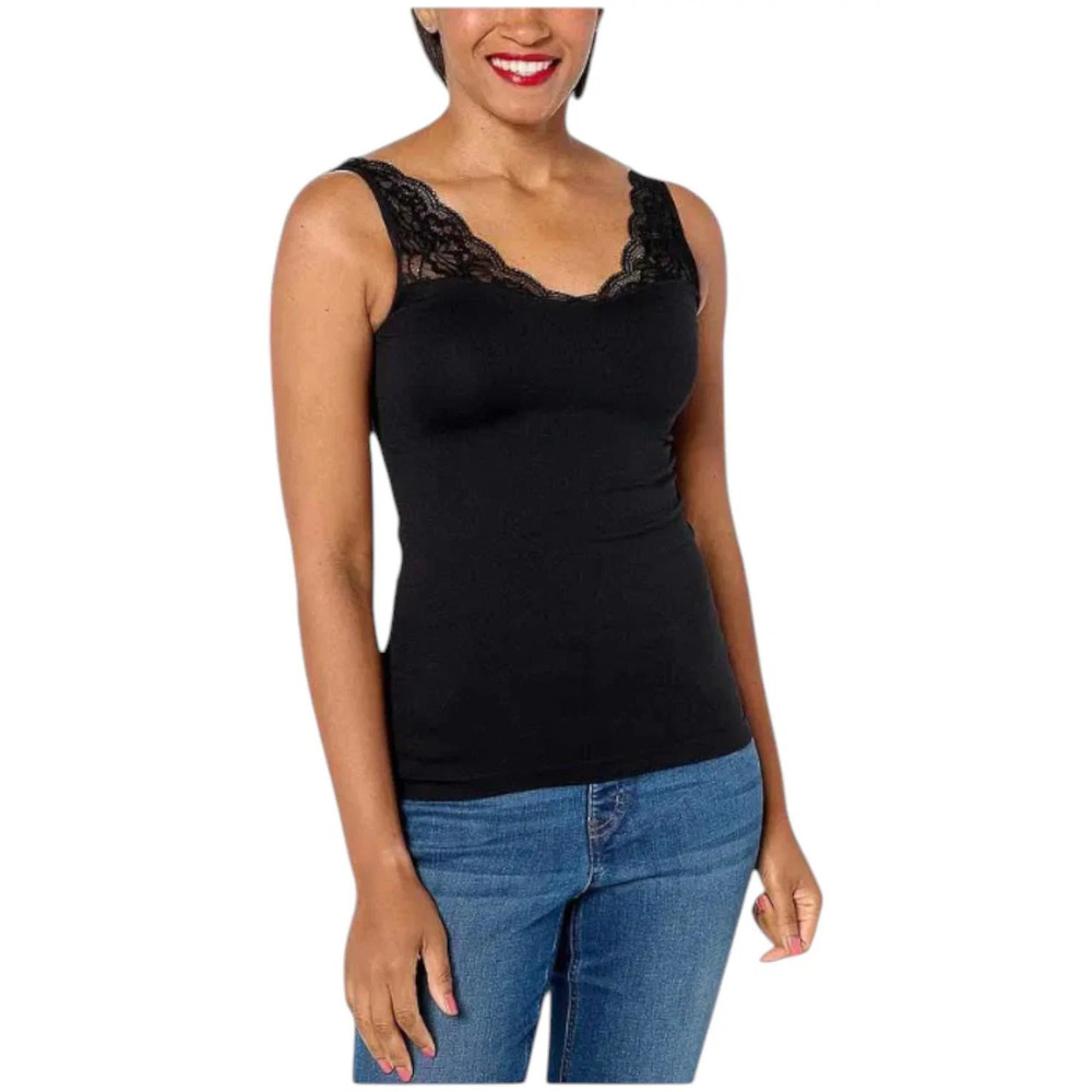 Breezies Women's Natural Curves Lace Seamless Reversible Cami Black 1 - Regular